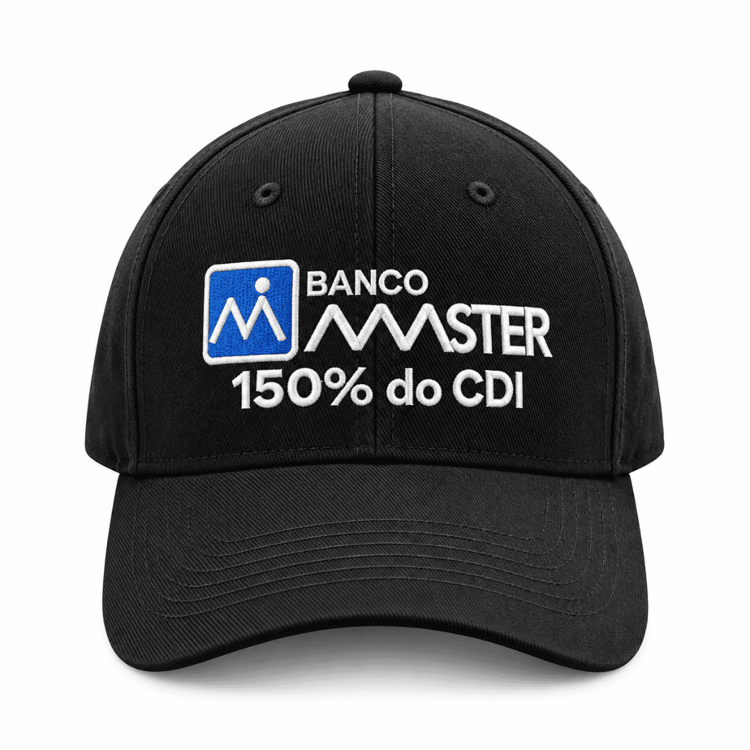 Boné preto com bordado Banco Master 150% do CDI, vista frontal